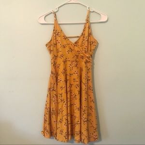 Yellow Floral Surplice Dress